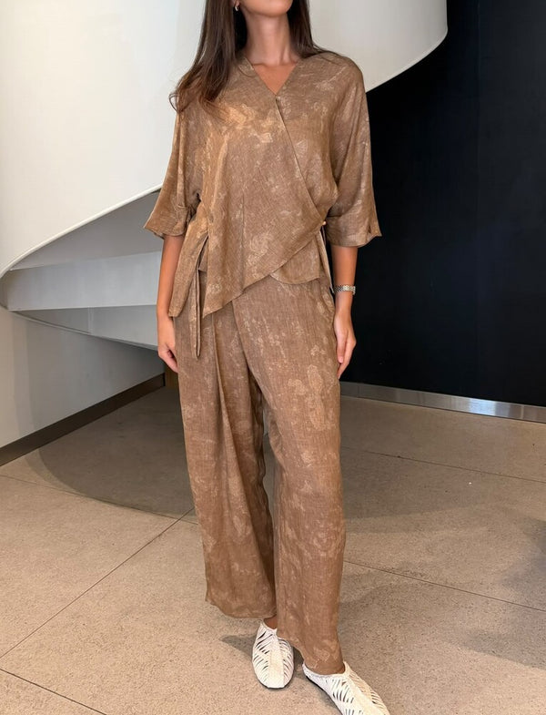 Wrap Blouse Pants Set