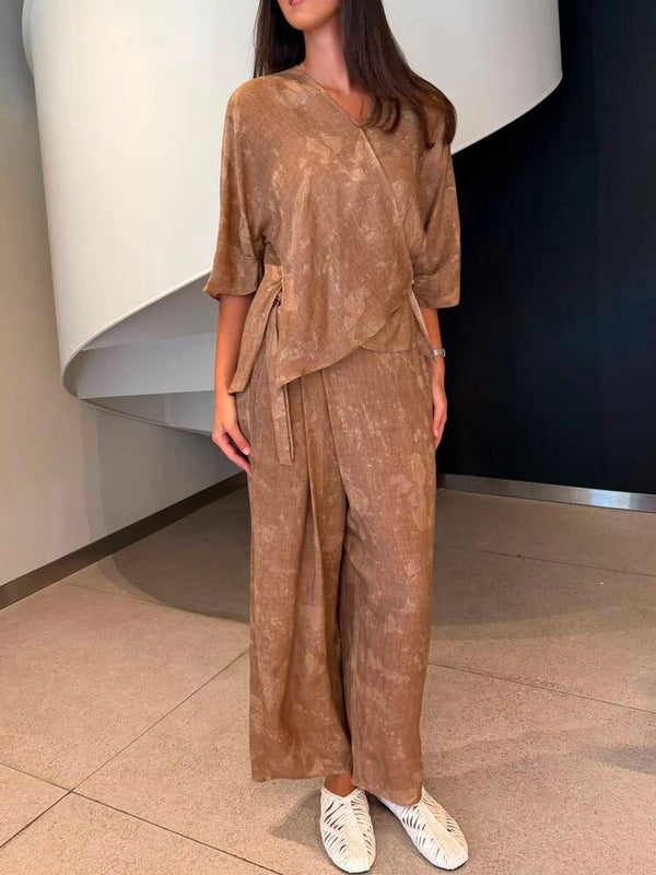 Wrap Blouse Pants Set