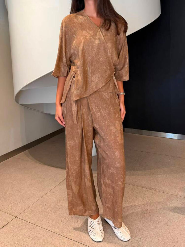 Wrap Blouse Pants Set