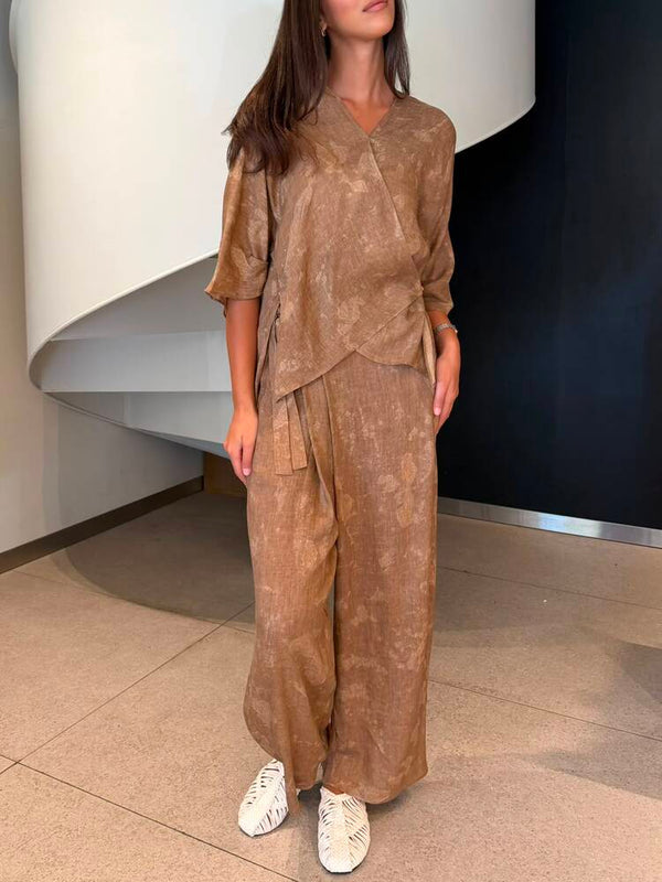 Wrap Blouse Pants Set