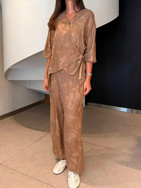 Wrap Blouse Pants Set