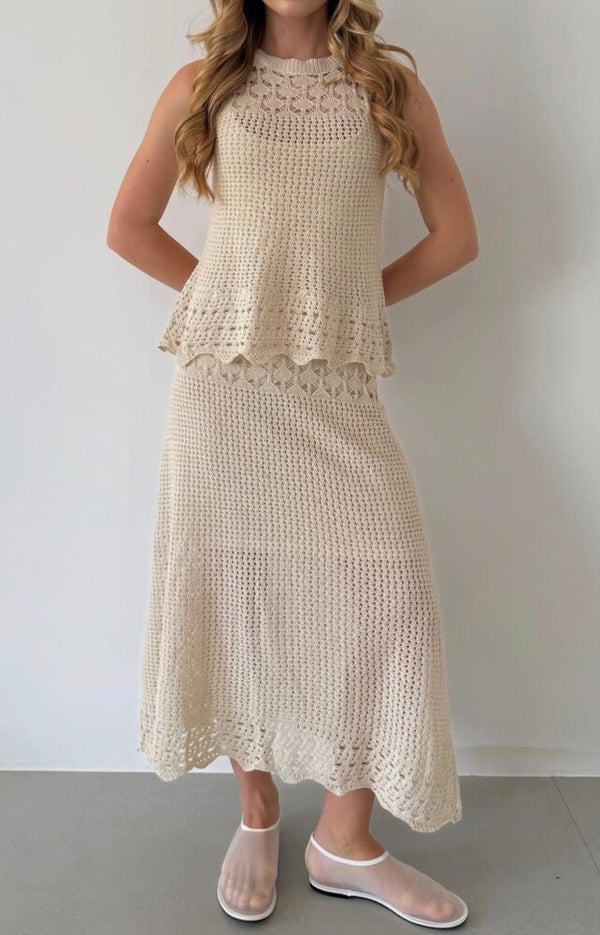 Sleeveless Crochet + Skirt Set