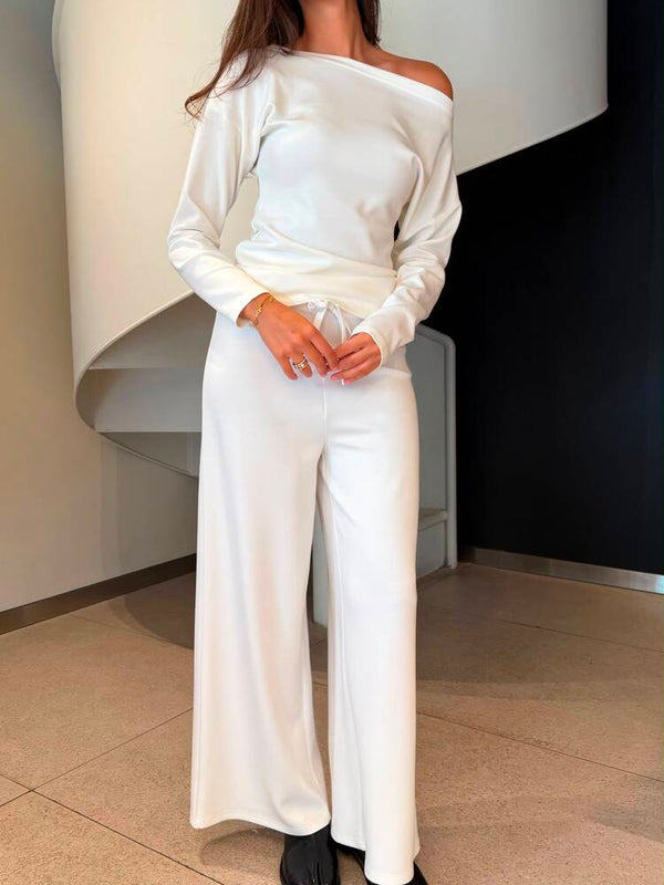 Boat Neck Top + Pants Set