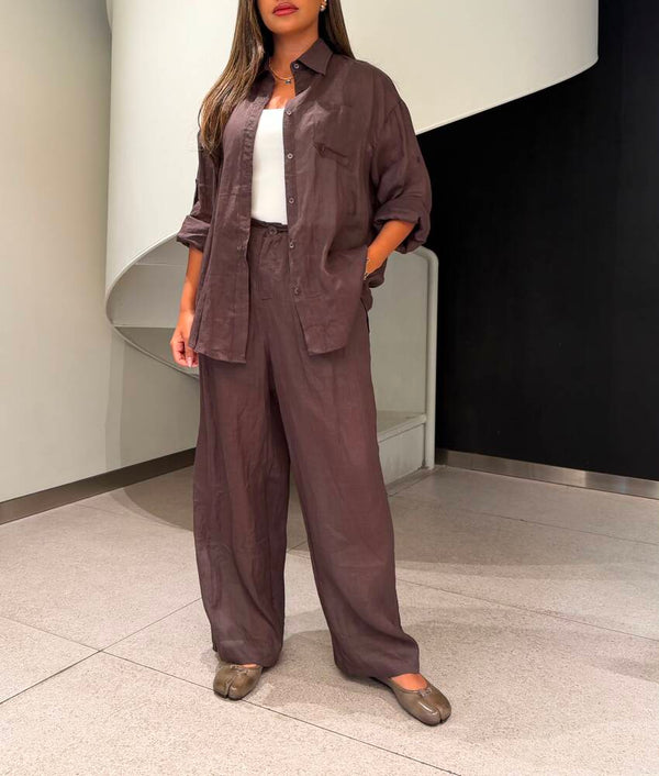 Chocolate Linen Pants Set