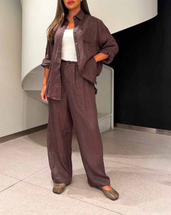 Chocolate Linen Pants Set
