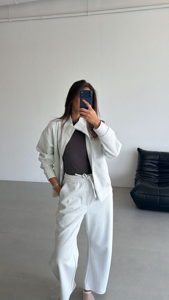 High Neck Zip -Up Jacket + Pants Set