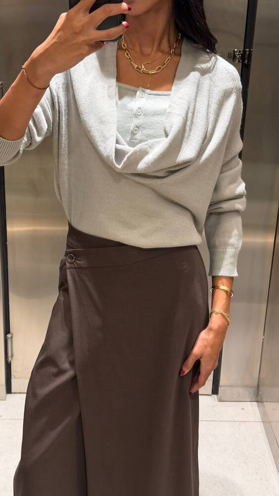 Draped Neck Knit Sweater