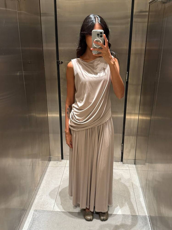 Taupe Sleeveless Top + Skirt Set