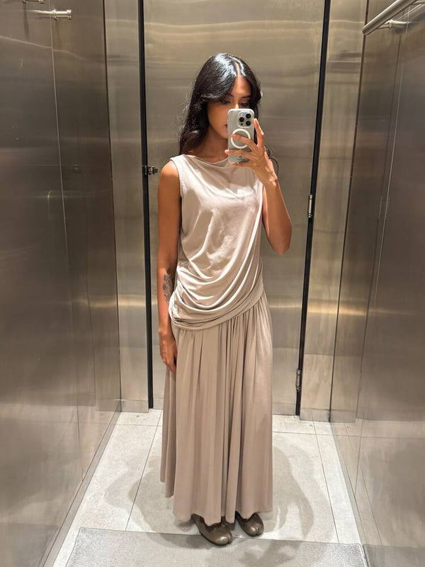 Taupe Sleeveless Top + Skirt Set