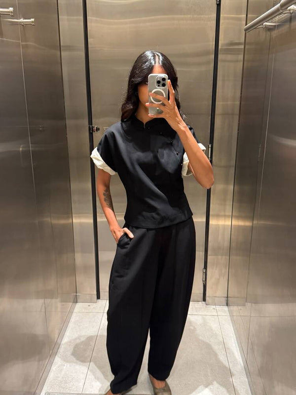 Mandarin Collar Top + Pants Set