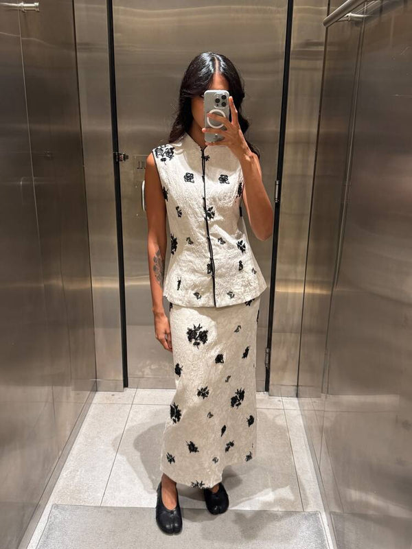 Sleeveless Mandarin Top + Skirt Set
