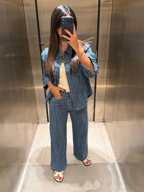 Collared Denim Set