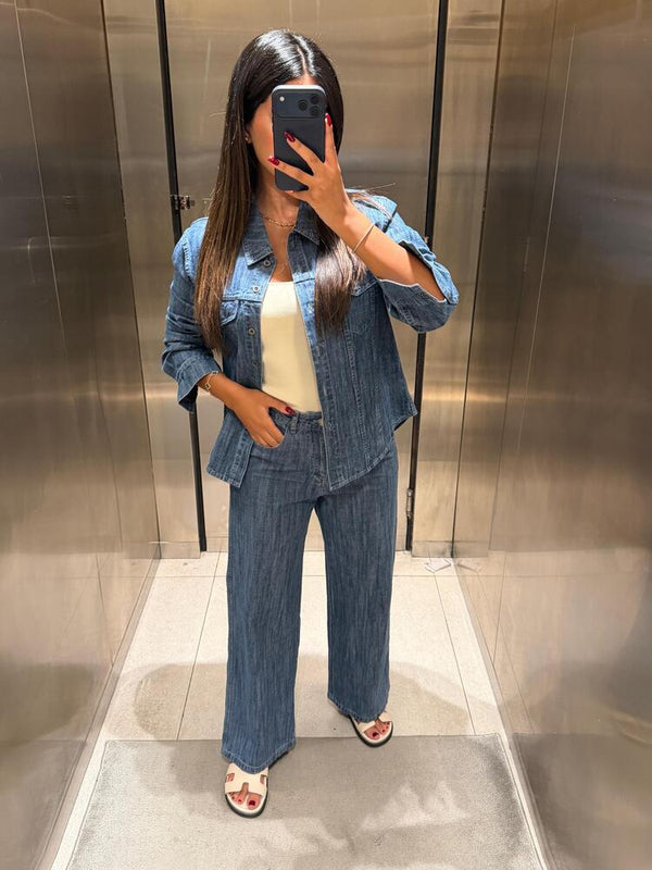 Collared Denim Set