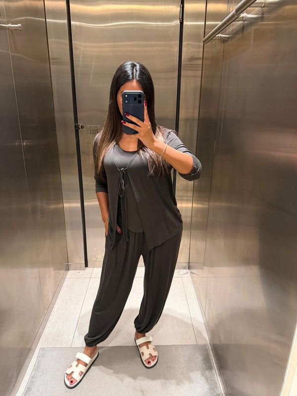 Tie Front Cardigan + Pants Set