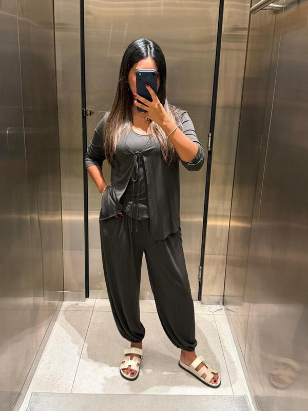 Tie Front Cardigan + Pants Set