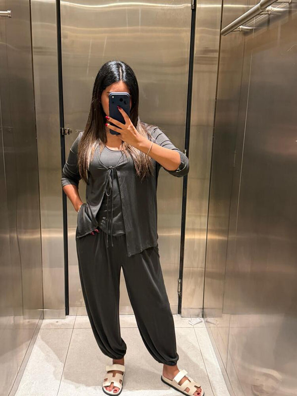 Tie Front Cardigan + Pants Set