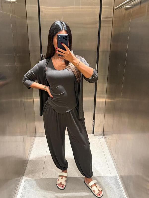 Tie Front Cardigan + Pants Set