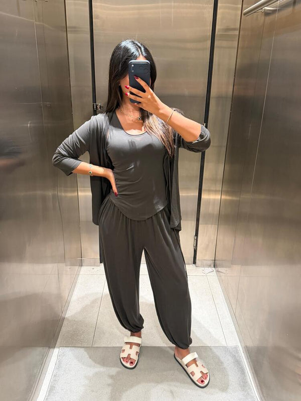 Tie Front Cardigan + Pants Set