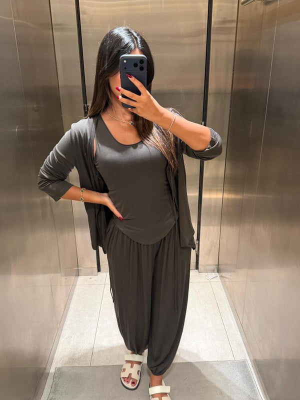 Tie Front Cardigan + Pants Set
