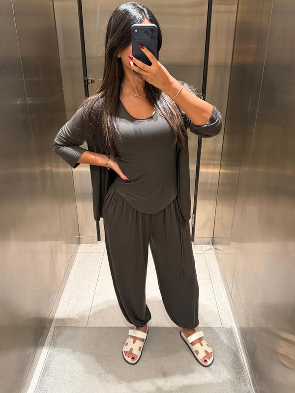 Tie Front Cardigan + Pants Set