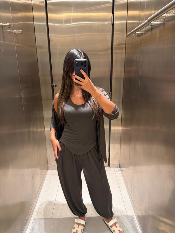Tie Front Cardigan + Pants Set