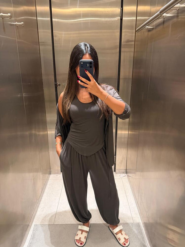 Tie Front Cardigan + Pants Set