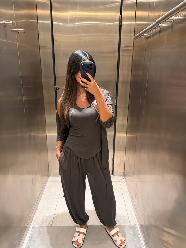 Tie Front Cardigan + Pants Set