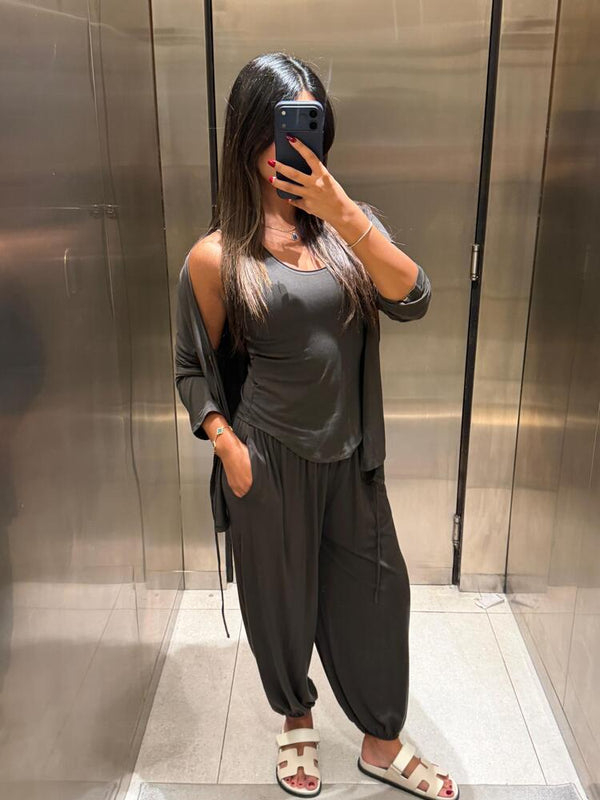 Tie Front Cardigan + Pants Set