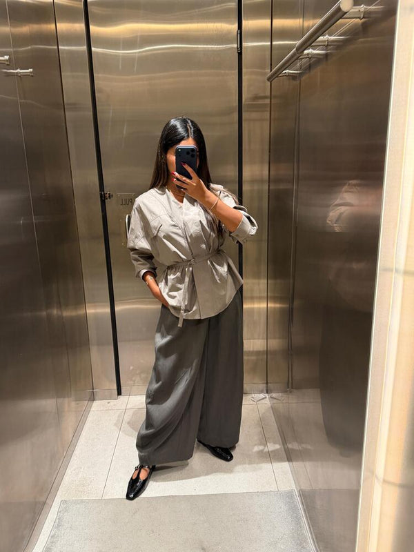 V Neckline Belted Shirt