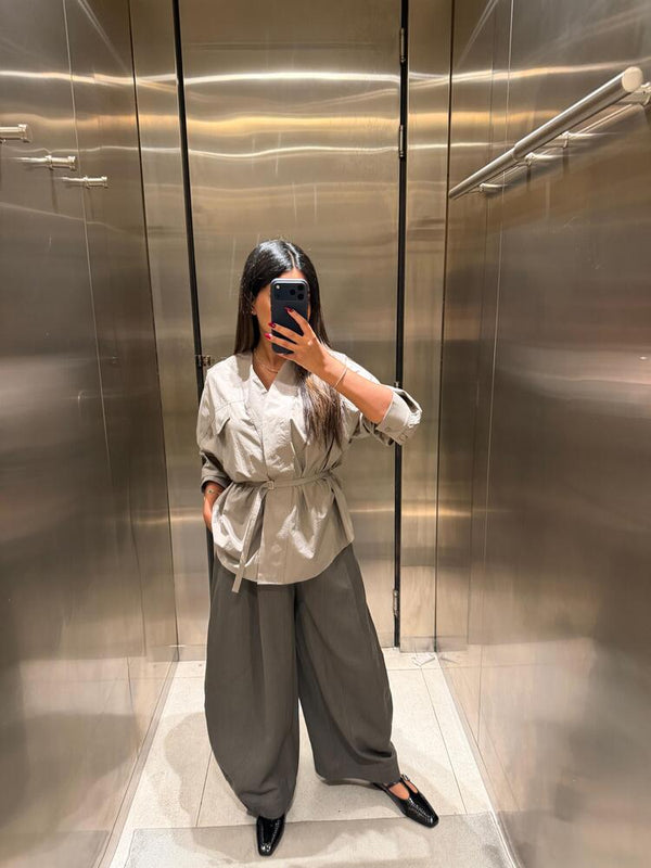 V Neckline Belted Shirt