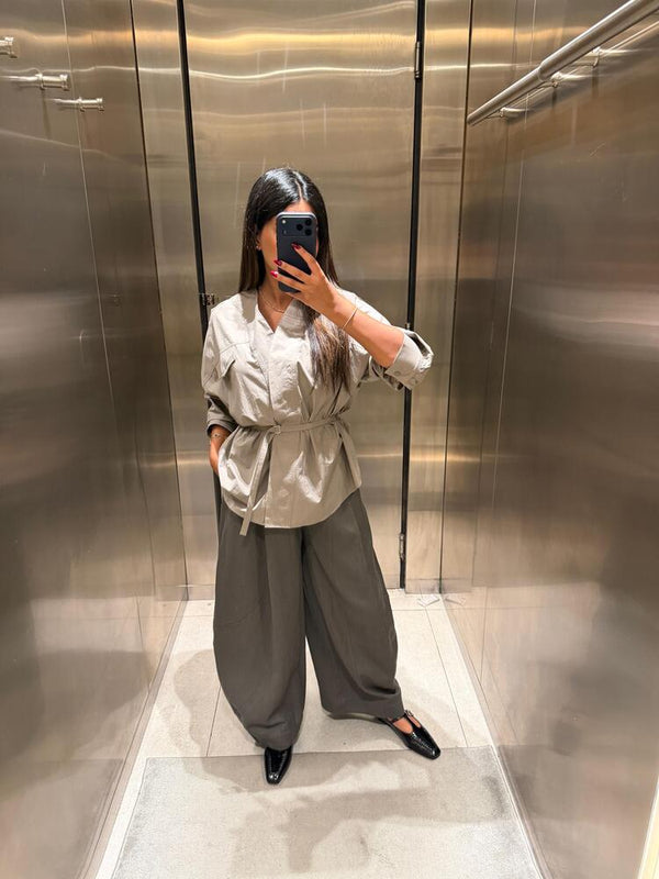 V Neckline Belted Shirt