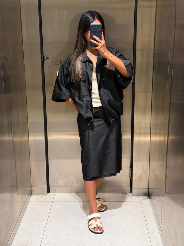 Short Sleeve Zip-Up + Skirt Set