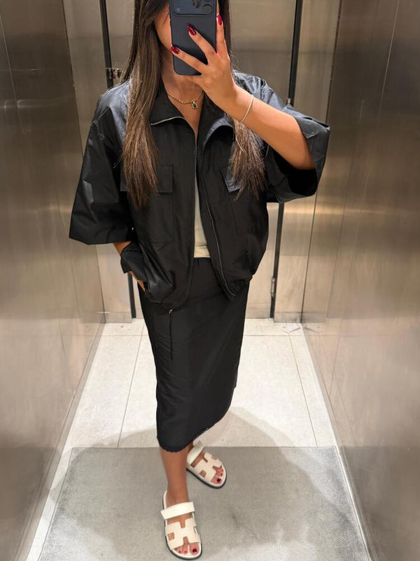 Short Sleeve Zip-Up + Skirt Set