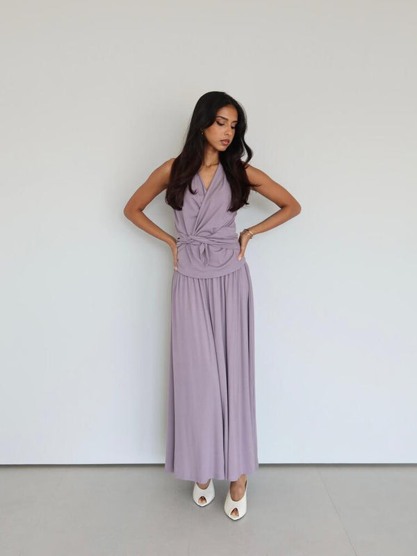 Sleeveless Wrap Tie Top + Skirt Set