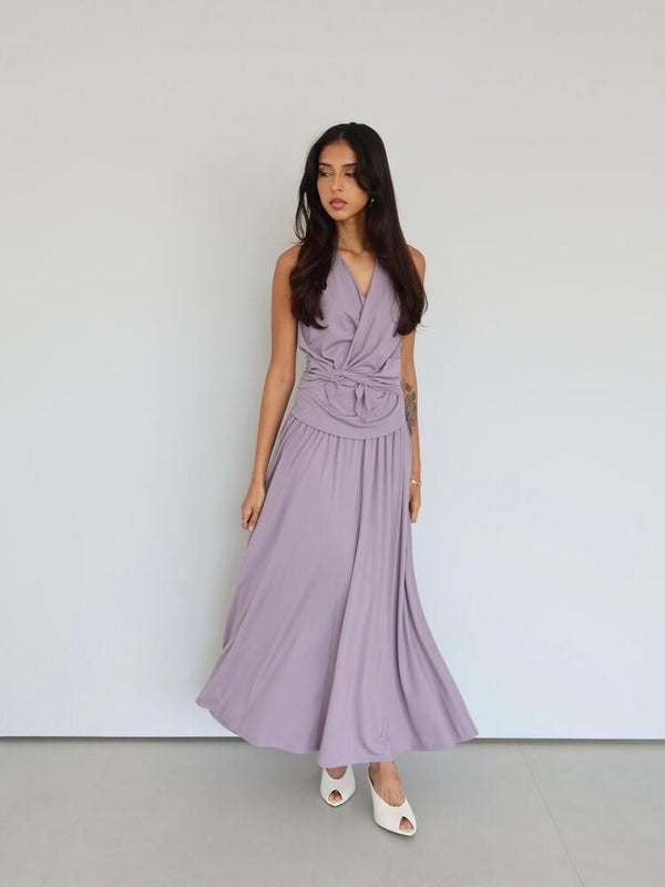 Sleeveless Wrap Tie Top + Skirt Set