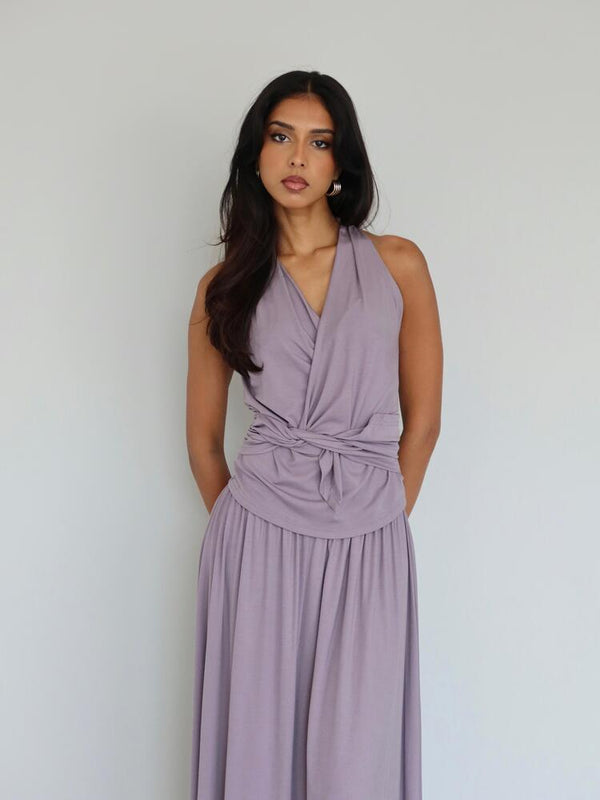 Sleeveless Wrap Tie Top + Skirt Set