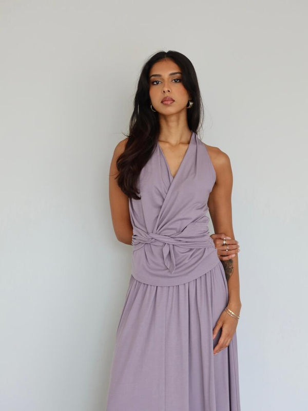 Sleeveless Wrap Tie Top + Skirt Set