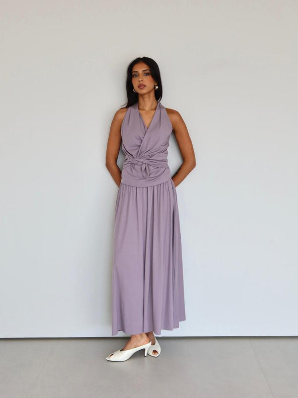 Sleeveless Wrap Tie Top + Skirt Set