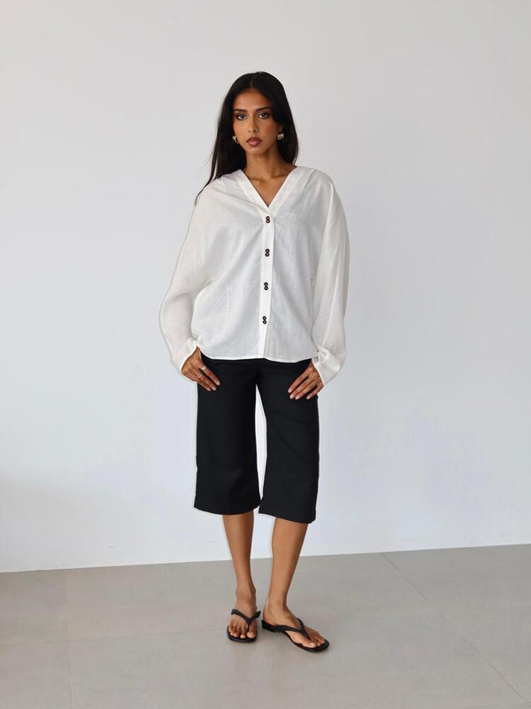 V-Neck Linen Long Sleeve