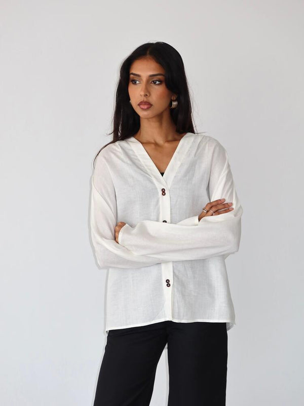 V-Neck Linen Long Sleeve