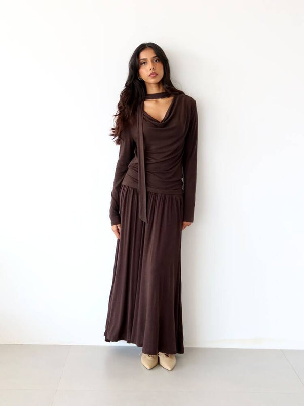 Cowl Neck Tie Top + Skirt Set