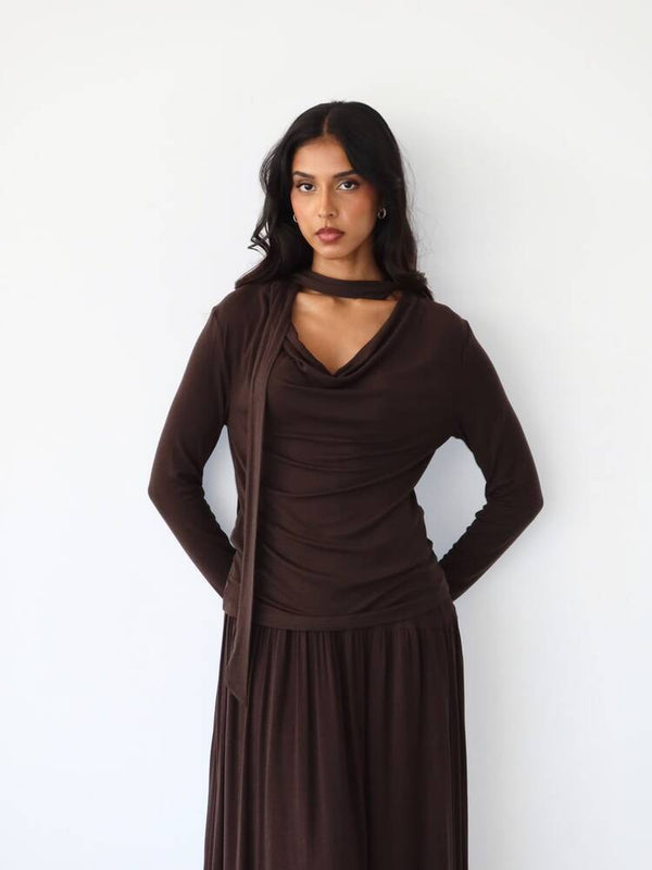 Cowl Neck Tie Top + Skirt Set