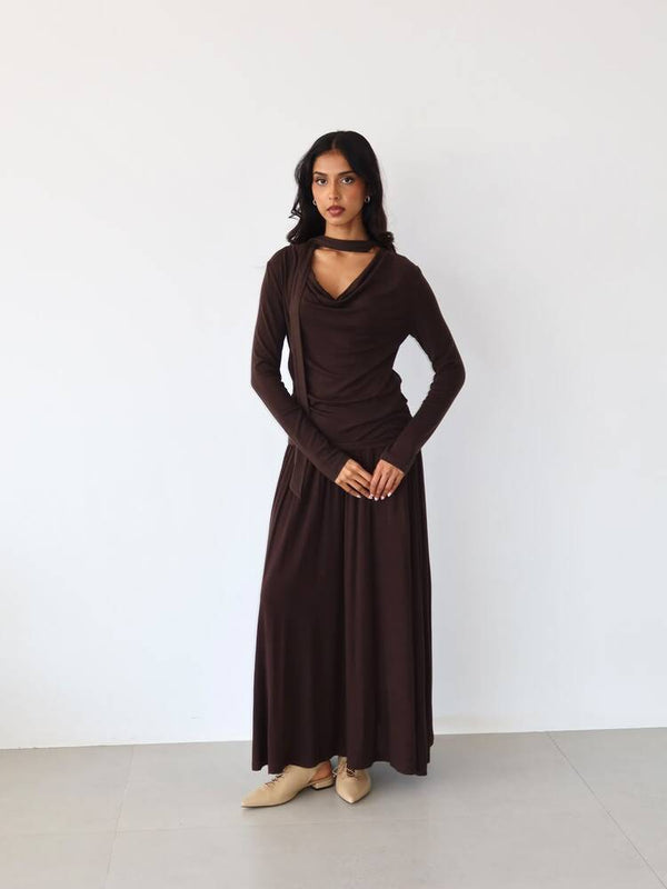 Cowl Neck Tie Top + Skirt Set