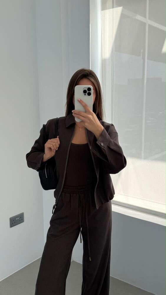 Brown Zip-Up Jacket + Pants Set