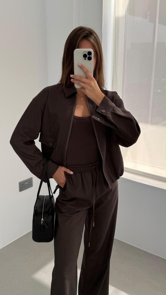 Brown Zip-Up Jacket + Pants Set