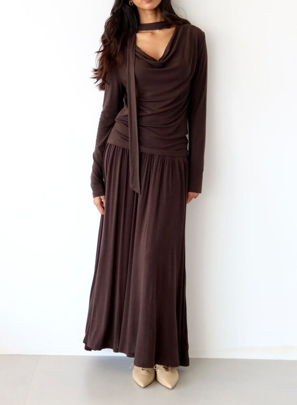 Cowl Neck Tie Top + Skirt Set