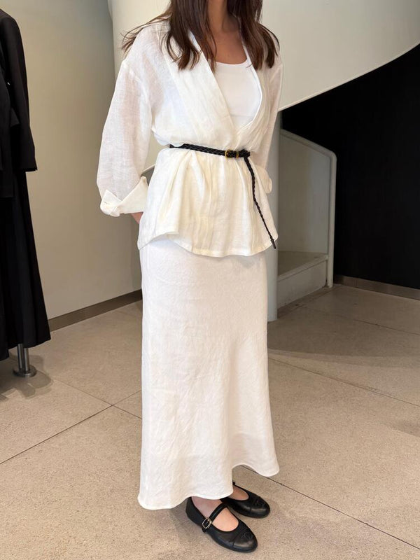 Textured Belted  Shirt + Skirt Set