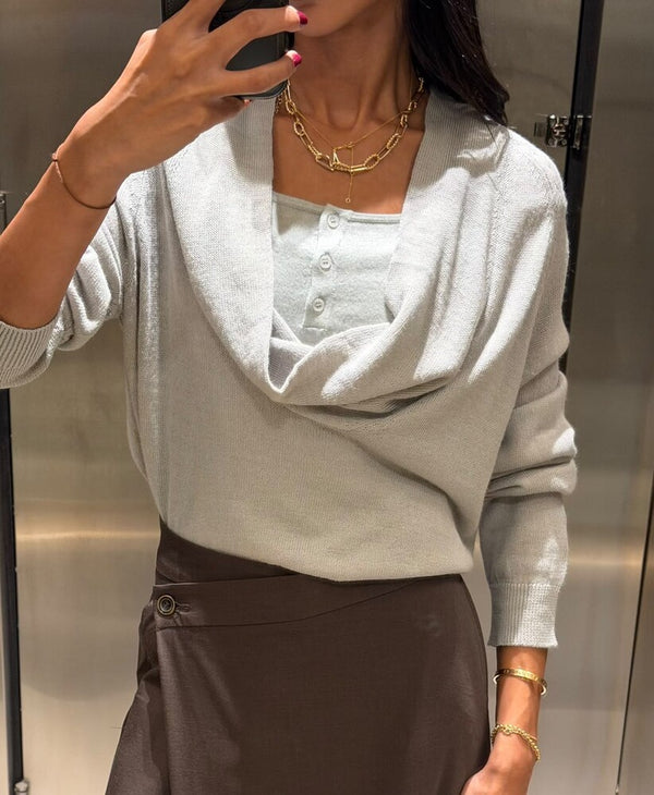 Draped Neck Knit Sweater
