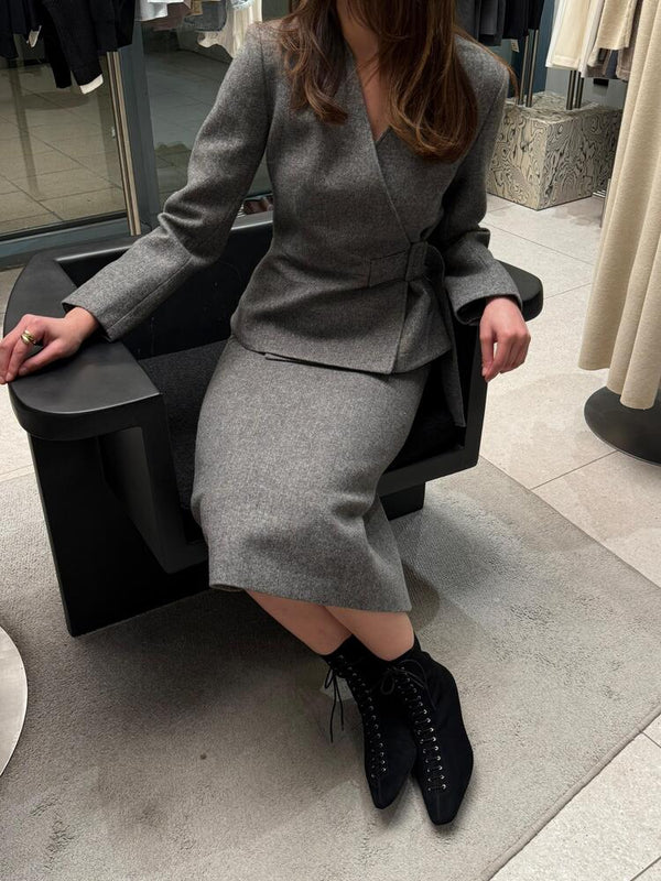 Side Belt Blazer + Skirt Set