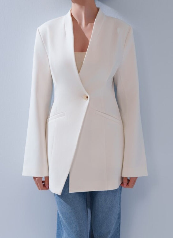V-Neck Single Button Blazer